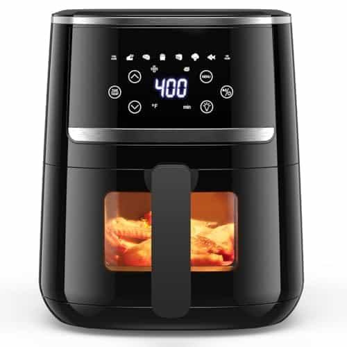 7-In-1 Air Fryer with Visible Window, 5QT Large Capacity Multifunctional Digital Air Fryer Oven for Baking Roasting Dehydrating, 1500W Low Noise Airfryers with Dishwasher Safe Basket